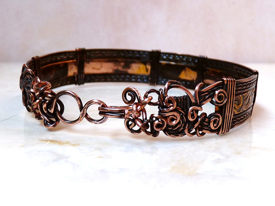 Beautiful Opalite Gemstone Beads Handmade Rose Gold Antique Copper Wire  Bracelet | eBay