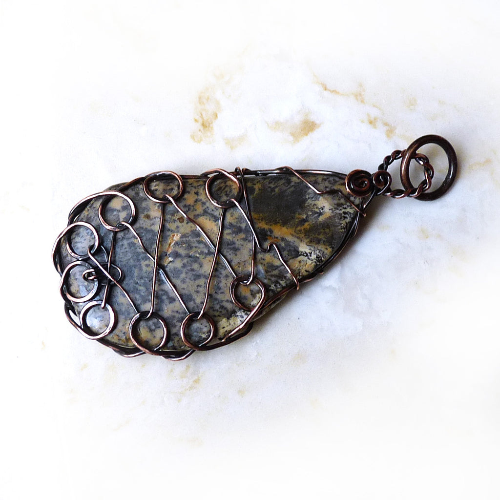 Petrified Wood & Laced Up Copper - Wire Wrapped Pendant