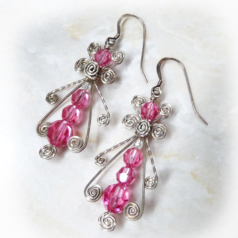 Pink Ice Swarovski crystal & Sterling silver dangle Earrings