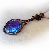 unique copper & purple paua shell wire wrapped pendant
