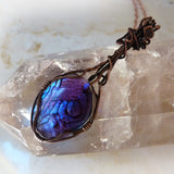 purple paua shell copper wire wrapped handmade pendant