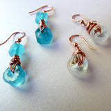 green blue clear recycled glass wire wrapped gift earrings