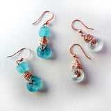 pairs of handmade recycled glass bead wire wrap earrings
