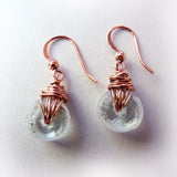handmade recycled glass bead wire wrapped clear earrings