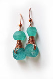 recycled glass beads teal blue green copper wire wrapped
