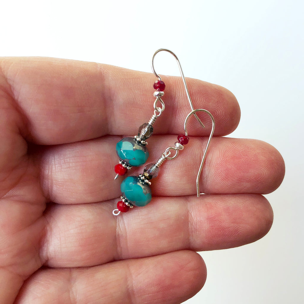 Christmas Green Red .925 Sterling Silver Dangle Handmade