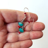 Christmas Red & Turquoise Green Sterling Silver Dangle Drop Earrings Gift in Hand
