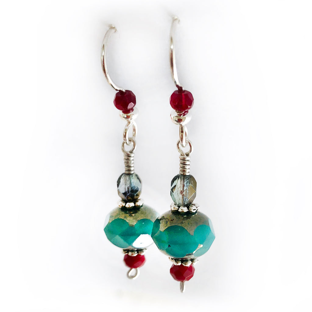 Christmas Green & Red .925 Sterling Silver Dangle Handmade Earrings ...