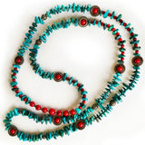 Genuine Turquoise, Christmas Green and Red, Beautiful Beaded Necklace