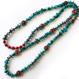 Southwest Genuine Turquoise, Green and Red, Christmas Beaded Long Necklace 