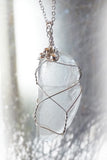 Clear sea glass handmade sterling silver pendant necklace