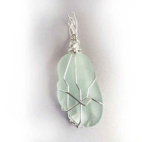Wave Tumbled Light Green Sea Glass pendant necklace