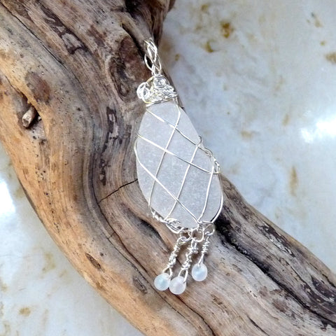 Sea Glass and Sterling Silver Beach Pendant Handmade
