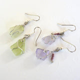 Sea Glass Earrings, green, purple boho bohemian, dangles