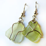 Sea Glass Earrings, Handmade dangle light green bohemian