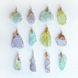 12 cultured sea glass pendants blue, green, purple OOAK