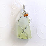 Green Cultured Sea Glass Pendant - Lime Green & Silver Handmade Wire Wrapped Pendant Necklace