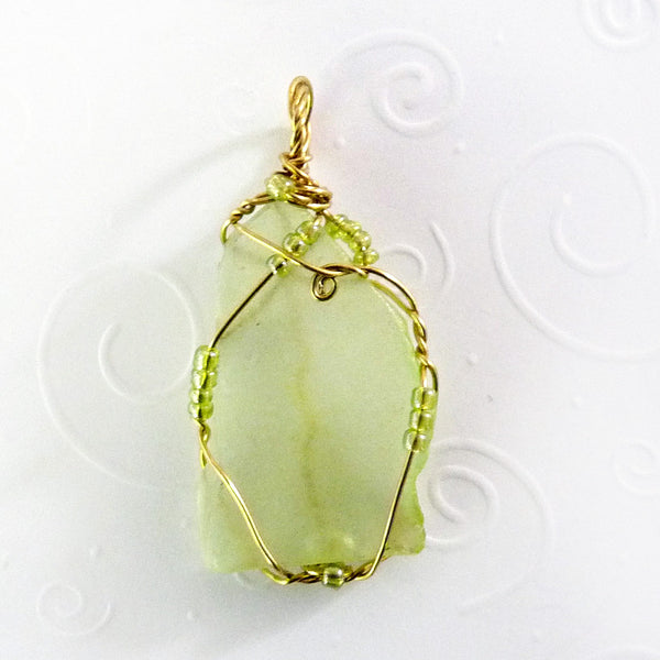 Lime & Gold Wire Wrapped Handmade Beaded Jewelry