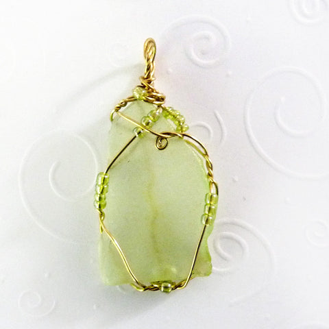 Lime & Gold Wire Wrapped Handmade Beaded Jewelry