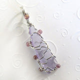 long purple and silver sea glass pendant handmade OOAK