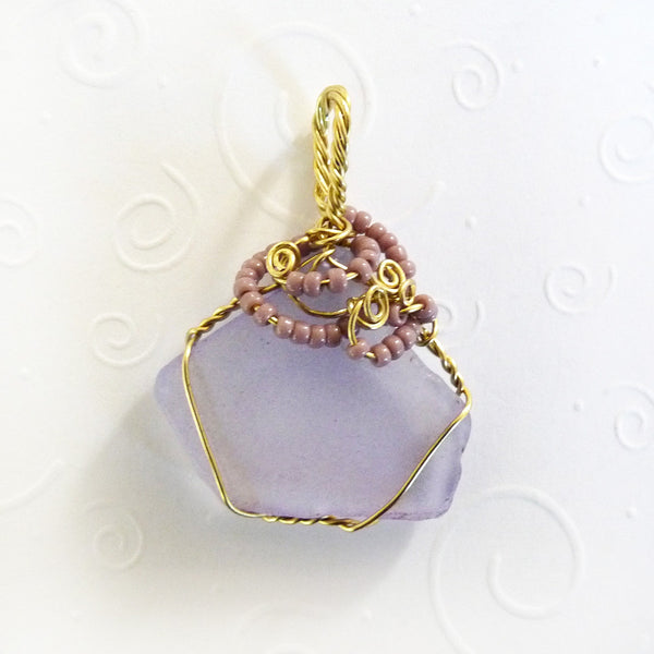 handmade seaglass pendant lavender, gold, purple gifts