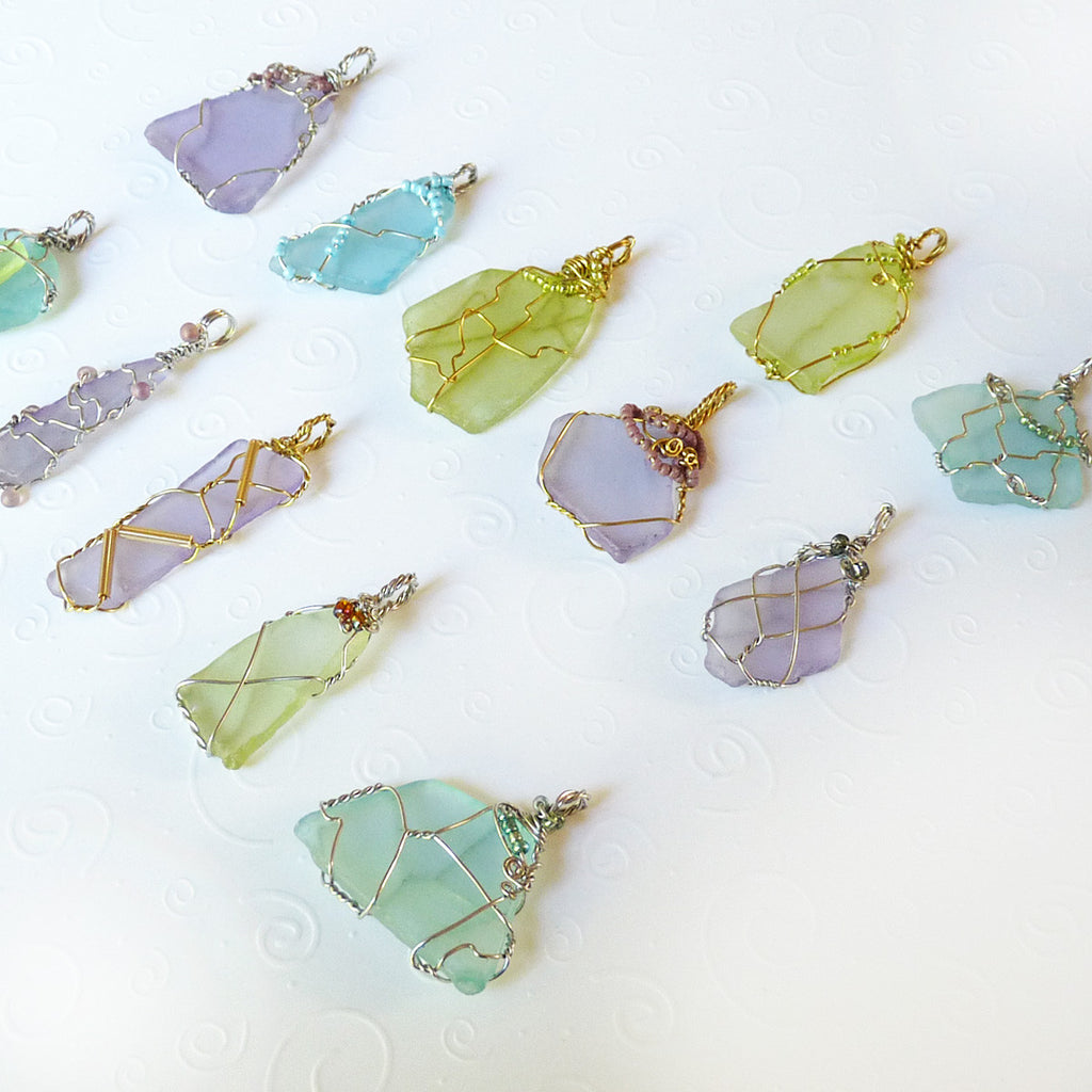 Frosted Sea Glass Shield Pendant Beads – You Pick Color! (Set Of 2) Matte Finish