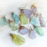 handmade sea glass pendants blue, green, purple OOAK