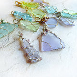 Cultured Sea Glass Pendant - Lavender & Silver Long, Wire Wrapping with Beads