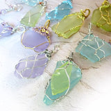 Gifts for women boho sea glass pendant silver green blue