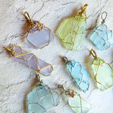 Cultured Sea Glass Pendant Lime & Gold Wire Wrapped