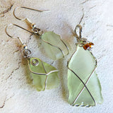 Green Cultured Sea Glass Pendant - Lime Green & Silver Handmade Wire Wrapped Pendant Necklace