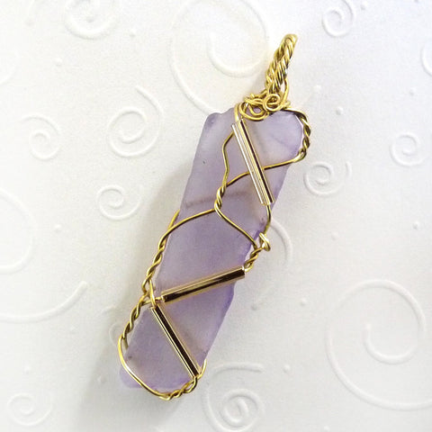 purple and gold sea glass pendant handmade OOAK