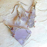 purple and silver sea glass pendant and earrings set