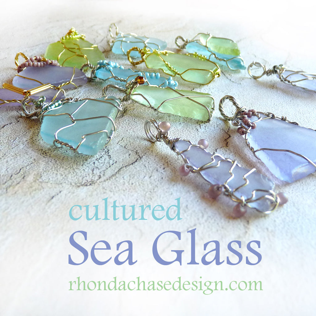 Cultured Sea Glass Pendant Aqua Silver Wire Wrapped with