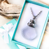 Cultured Sea Glass Shell Pendant Necklace - Stainless Steel Handmade Wire Wrapped Pendant - Recycled Glass & Stainless Steel
