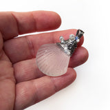 Cultured Sea Glass Shell Pendant Necklace - Stainless Steel Handmade Wire Wrapped Pendant - Recycled Glass & Stainless Steel