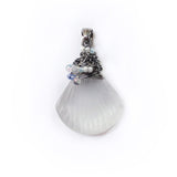 Cultured Sea Glass Shell Pendant Necklace - Stainless Steel Handmade Wire Wrapped Pendant - Recycled Glass & Stainless Steel