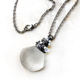 Cultured Sea Glass Shell Pendant Necklace - Stainless Steel Handmade Wire Wrapped Pendant - Recycled Glass & Stainless Steel