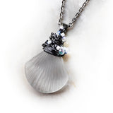 Cultured Sea Glass Shell Pendant Necklace - Stainless Steel Handmade Wire Wrapped Pendant - Recycled Glass & Stainless Steel