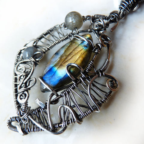 Labradorite & silver handmade wire wrapped pendant