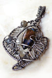 Labradorite & silver abstract art wire wrapped pendant