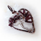 Garnet Tree handmade, Heart Wire Wrapped OOAK Pendant