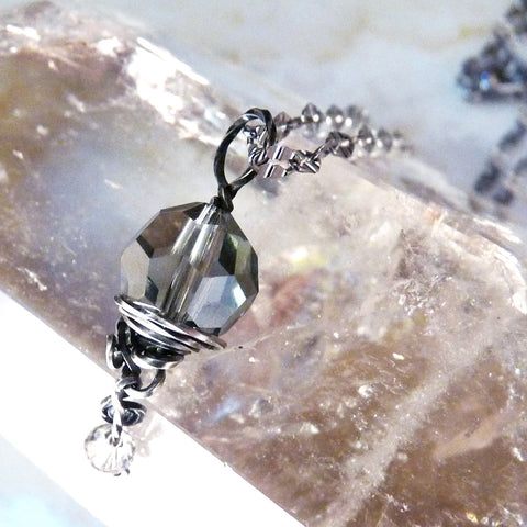 wire wrapped handmade clear Swarovski crystal silver