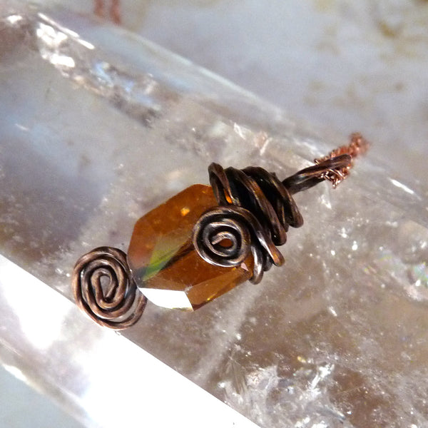 wire wrapped handmade pendant gold Swarovski crystal