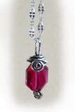 hanging red crystal handmade wire wrapped silver pendant