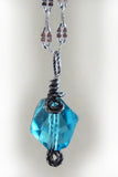 small blue crystal & silver handmade wire wrapped pendant 