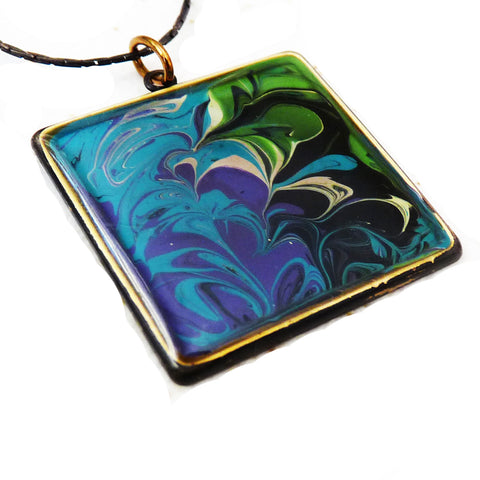 hand painted pendant in antiqued bezel by Rhonda Chase