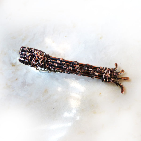 Handmade tribal wire weave tie bar tie clip oxidized copper