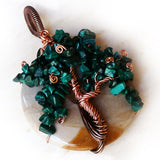 Malachite Wire Wrapped Handmade Pendant, Green Gemstone, Copper
