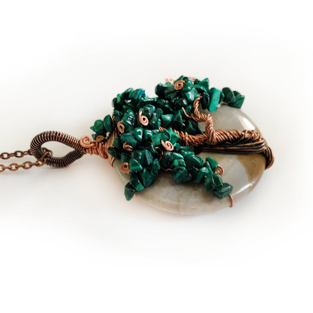 Handmade Green Druzy Gemstone, Sterling, & Copper Wire Wrapped Pendant –  Rhonda Chase Design